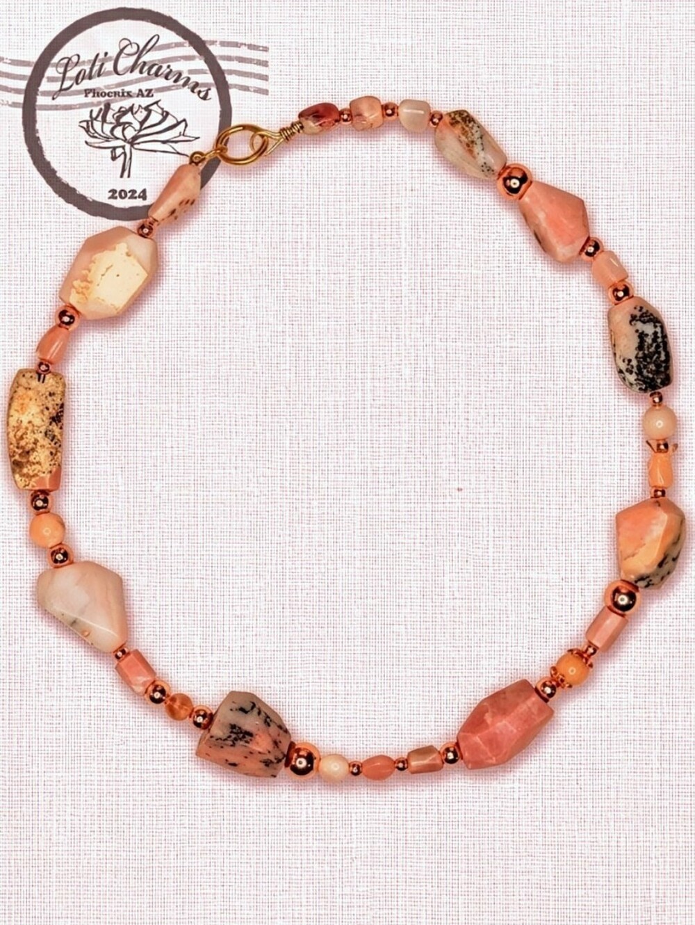 Genuine Pink Opal Large Chunky Stones In Rose Gold Necklace Or Choker